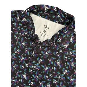 1764 Hawaiian‎ Skulls Golf Polo All Over Print Multi Color Rockstar Shirt L